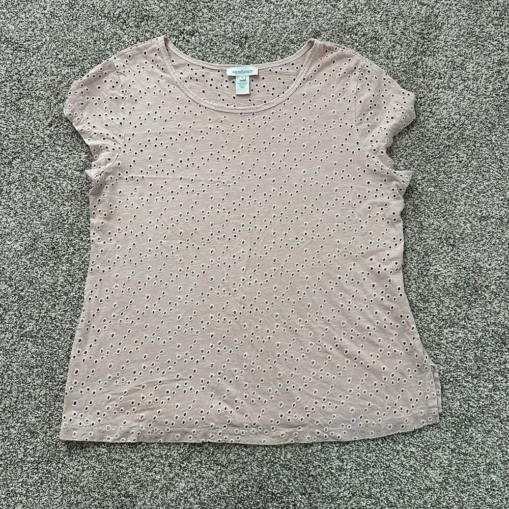 Sundance light pink cotton eyelet short sleeve top size XL - Picture 6 of 13